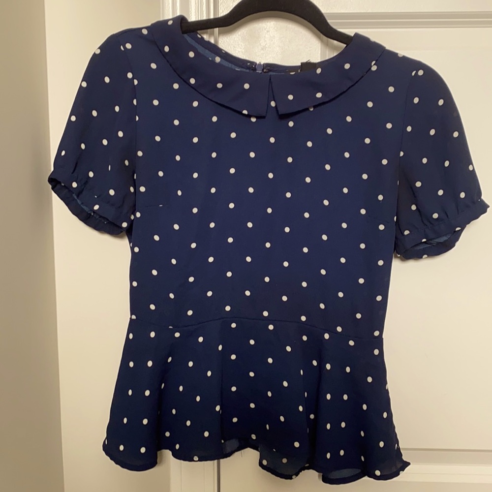 Blue Peplum top with polka dots
